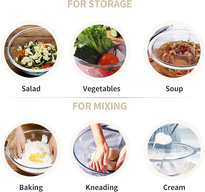 Luvan Glass Mixing Bowl with Airtight Lids, (1QT, 1.5QT, 2.5QT, 3.7QT), 8-piece Kitchen Salad Bowls Clear Nesting Big Cooking Bowl, Microwave Oven Safe for Meal Prep,storage,Baking,Serving