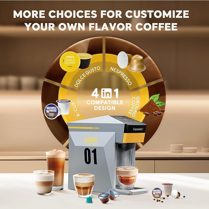 BENFUCHEN 4 in1 Single Serve Coffee Maker, 19 Bar Espresso Maker Coffee Machine ForKCup/N espresso OriginalLine Capsules/Dolce Gusto/Ground Coffee, Cloud Gray