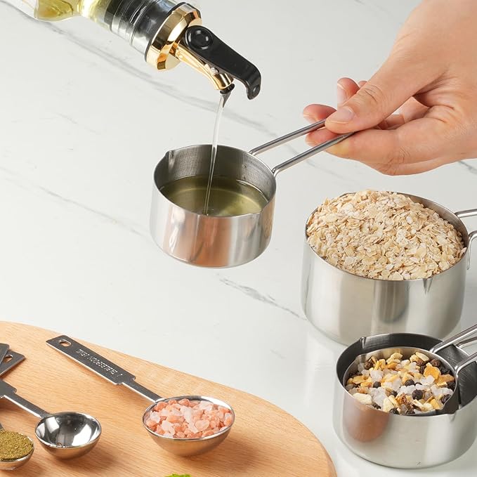 10-Piece Stainless Steel Measuring Cups and Spoons Set for Home Baking Essentials, Dishwasher Safe Kitchen Tools