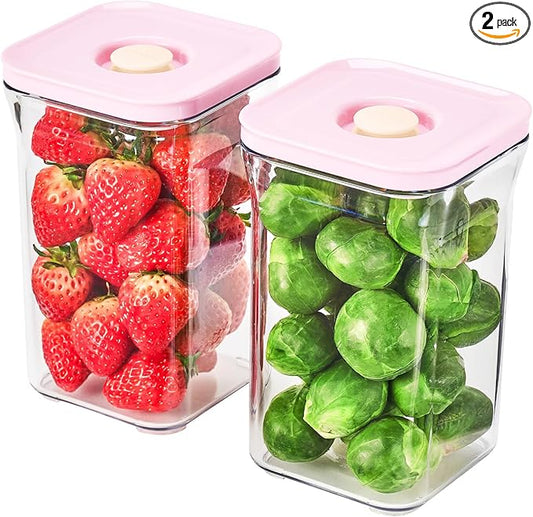 VAKUEN Premium Airtight Food Storage Containers ROSE Pink Lid, 1.0L(1.06qt) x2pcs Container. Patented Double Silicone Lining, 100% Leak Proof, BPA-FREE