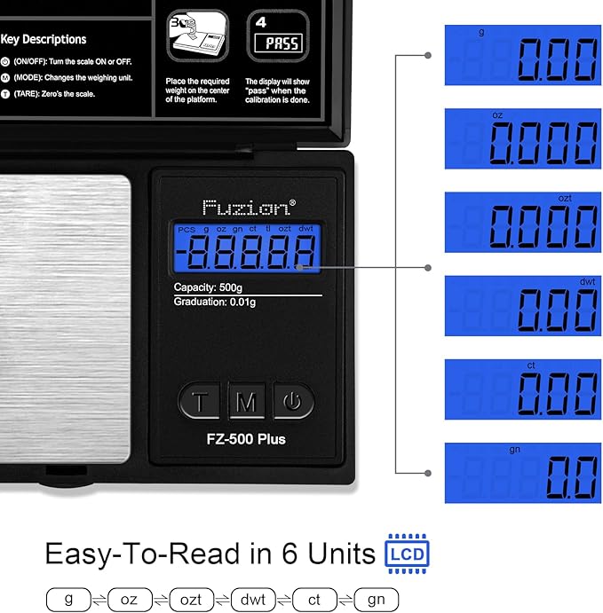 Fuzion Digital Pocket Gram Scale .01 Gram Accuracy, 500g Small Coin Scale, Jewelry Scale, Digital Gram Scales for Food, Herb, Spice - Weight Gram and Oz