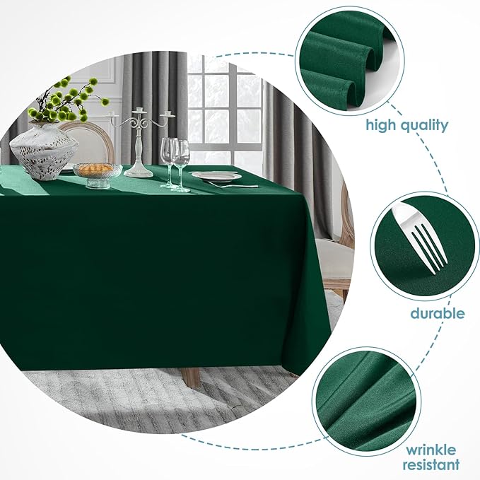 VidaFete Tablecloth 2 Pack 90 * 132inch Rectangle Table Cloth Polyester, Stain Wrinkle Resistant Polyester Dining Table Cover for Kitchen Dinning Party Wedding Rectangular Buffet Decoration(Green)