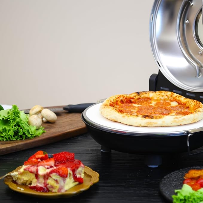 Stone Pizza Oven, 12'' Indoor Electric Pizza Maker, 1200W Countertop Pizza Maker Machine with Dual Temp Control, Crispy Crust Pizzas in Minutes, Black