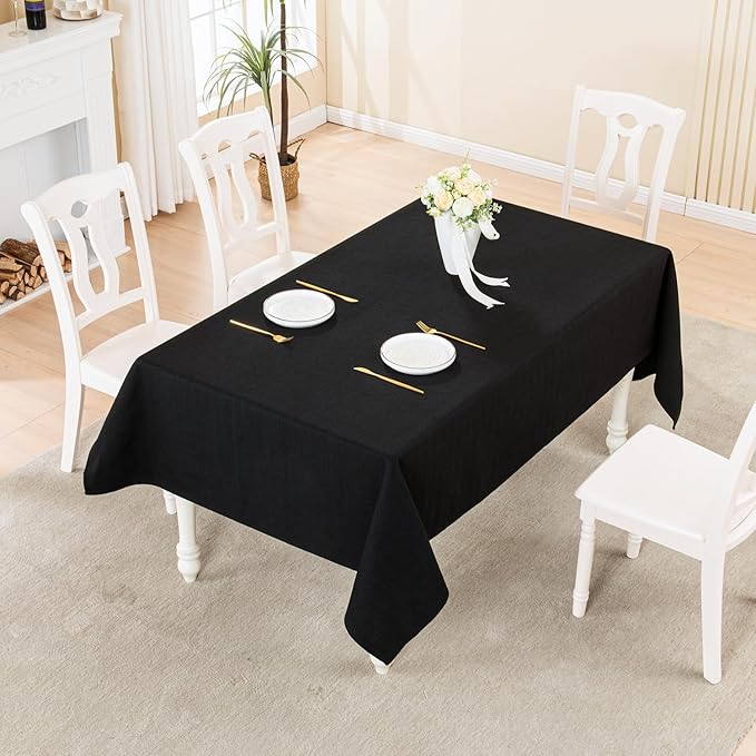 BALCONY & FALCON Rectangle Tablecloth Washable Wrinkle Resistant and Water Proof Table Cloth Decorative Linen Fabric Tablecloths for Dining Parties Kitchen Wedding Outdoor Use (Graphite Black, 57x118)
