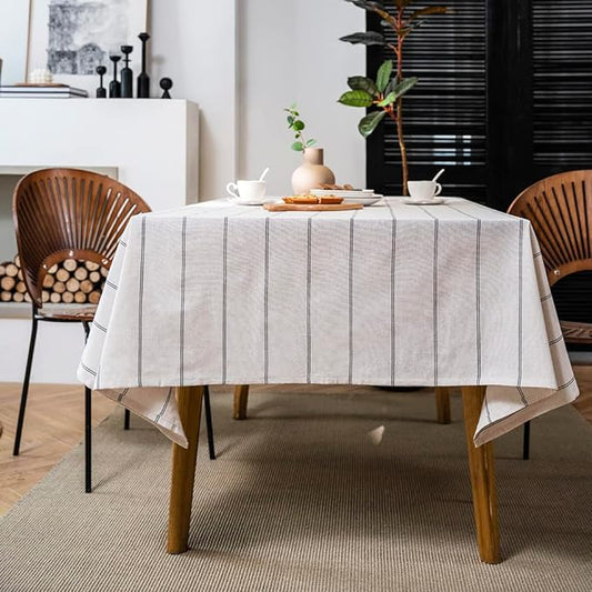 ArtBud Cotton Linen Table Cloths Boho Farmhouse Heavy Fabric Table Cover Burlap Striped Washable Table Top for Parties Coffee Kitchen Picnic Rectangle/Oblong, 55"×102"(8-10 Seats)