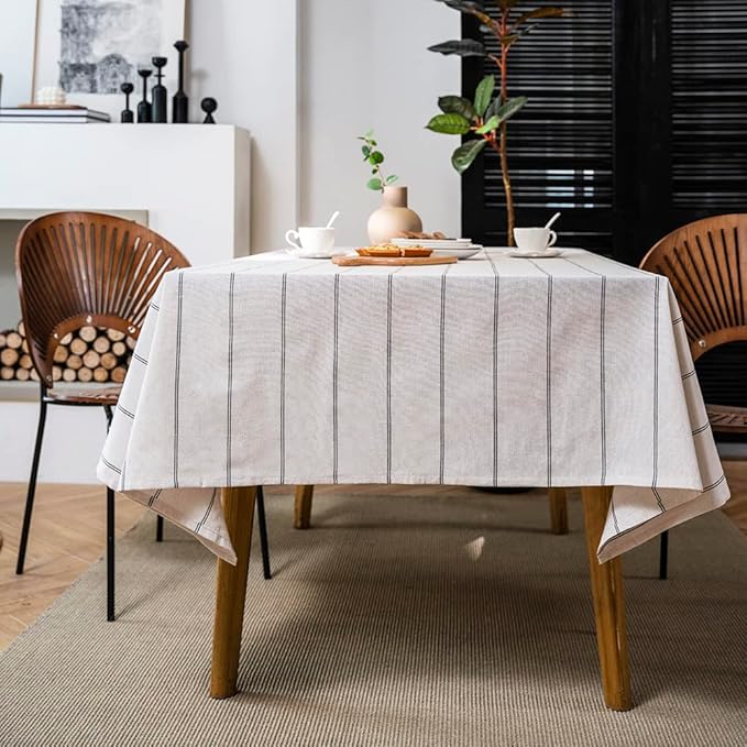 ArtBud Cotton Linen Table Cloths Boho Farmhouse Heavy Fabric Table Cover Burlap Striped Washable Table Top for Parties Coffee Kitchen Picnic Rectangle/Oblong 55"×120"(10-12 Seats)