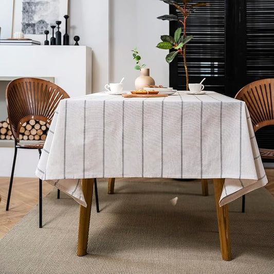 ArtBud Cotton Linen Table Cloths Boho Farmhouse Heavy Fabric Table Cover Burlap Striped Washable Table Top for Parties Coffee Kitchen Picnic Rectangle/Oblong 55"×120"(10-12 Seats)