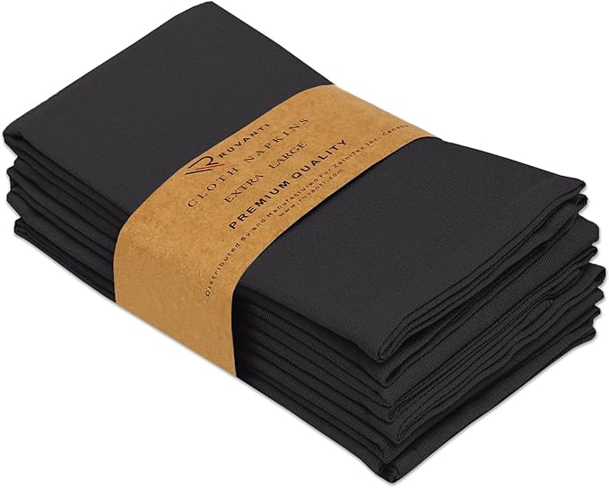 Ruvanti Cloth Napkins Set of 6, 18x18 Inches Napkins Cloth Washable, Soft, Durable, Absorbent, Cotton Blend. Table Dinner Napkins Cloth for Hotel, Lunch, Restaurant, Wedding Parties - Black