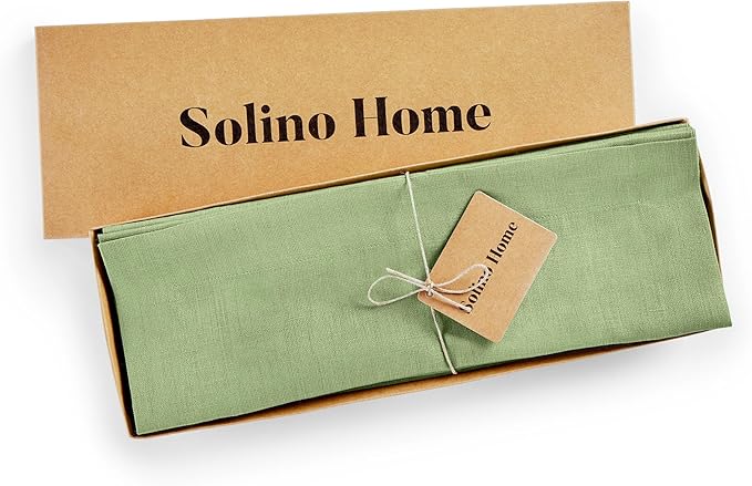Solino Home Linen Placemats Set of 4 - Laurel Green Placemats 14 x 19 Inch - 100% Pure Linen Table Place Mats for Fall, Autumn, Thanksgiving - Fete