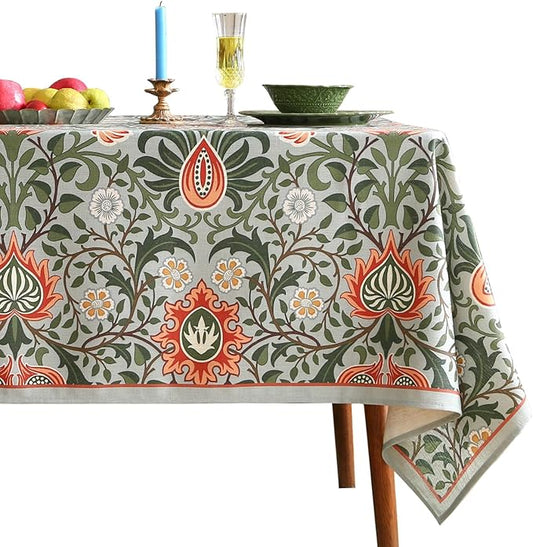 French Tablecloth for Rectangle Tables,Linen Table Cloth with Colorful Flowers Pattern,Heavy Durable Table Cover for Dining Thanksgiving Kitchen Decor Party Banquet Christmas,63"*102"