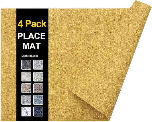 homing Faux Leather Heat Resistant Placemats 4 Packs, Waterproof Wipeable Dining PU Place Mats for Indoor & Outdoor, Easy to Clean, Yellow