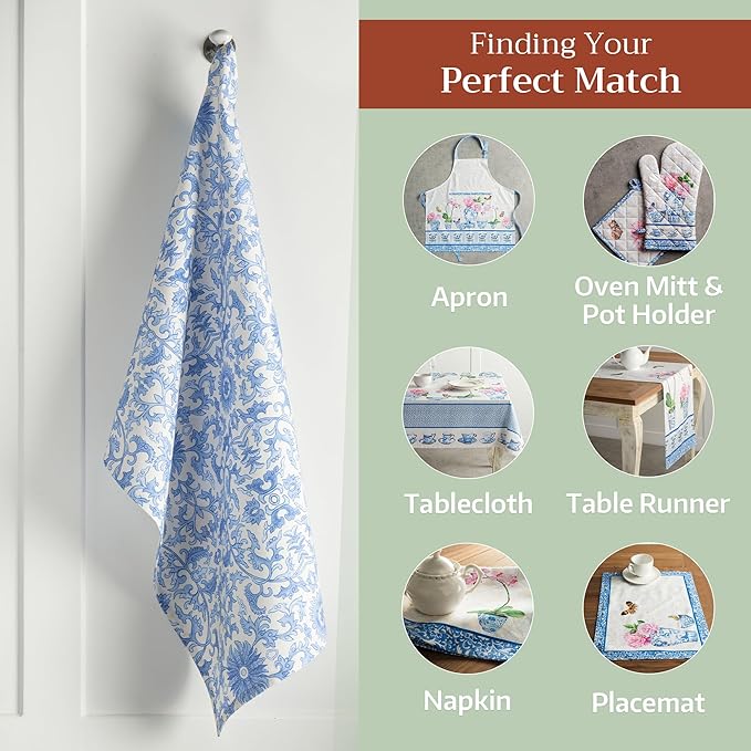 Maison d' Hermine Kitchen Towels Set of 3 100% Cotton 27.50" x 20" Reusable Cloth Tea Dish Towels Absorbent with Hanging Loop for Kitchen, Home, Dining, Cocktail Parties Spring/Summer (Canton)