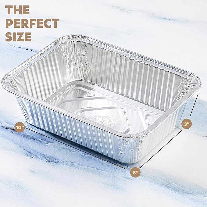 PLASTICPRO 50 Pack Aluminum Pans 8'' X 10" Disposable Pans with Covers Heavy Duty 5 lb Foil Pans for Baking and Cooking