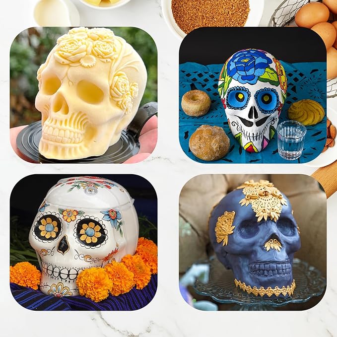 Extra Large Skull Cake Molds for Baking Silicone Cake Pan Tools，DIY Large Skull Cake Pan，Non-stick Durable Pastry Mould for Birthday Halloween Party（8.5in）