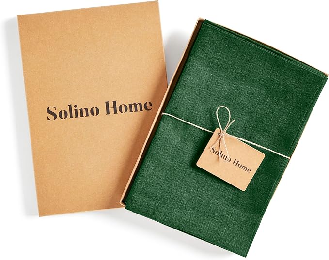 Solino Home Linen Napkins Set of 4-100% Pure Linen Pine Green Dinner Napkins Cloth 20 x 20 Inch for Fall, Autumn, Thanksgiving, Christmas - Fete, Handcrafted and Machine Washable