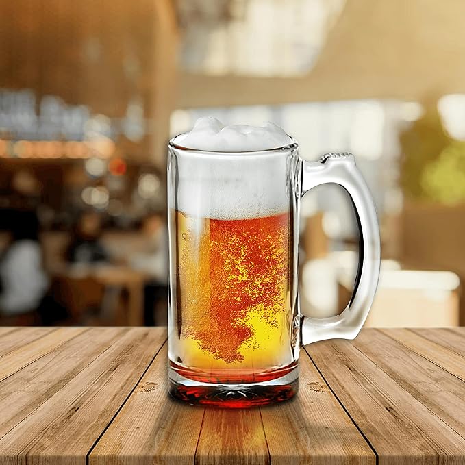 12 Libbey Beer Mugs Set, 12 oz. - Groomsmen Glassware - Red