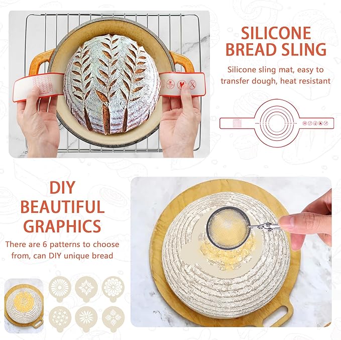 Sourdough Bread Baking Supplies, Sourdough Starter Kit for Bread Making Includes 10" Round & Oval Banneton Bread Proofing Basket with Liners Sourdough Kit for Making Baking Fermentation