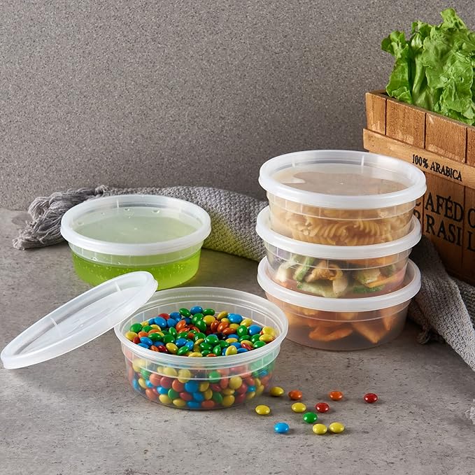 8 oz. Plastic Deli Containers With Lids, 48 Sets - Leakproof, Stackable, BPA Free, Microwavable, Freezer Safe (Formerly FULING)