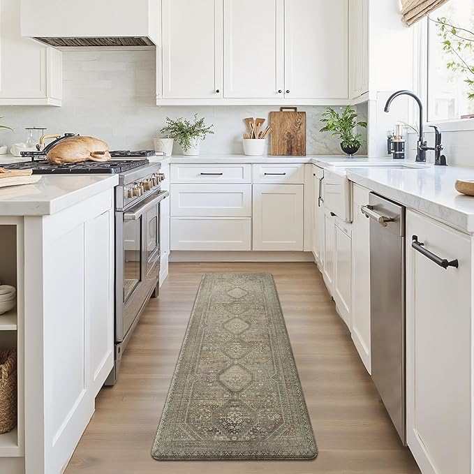 GENIMO Kitchen Mats for Floor, Washable Anti Fatigue Mat for Cushioned, 17.3"x59", Waterproof Kitchen Rugs, Non Slip Foam Comfort Standing Mat Rug for Home, Runner, Sink, Laundry, Sage