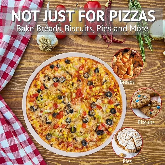 14 Inch Pizza Stone Cordierite Baking Stone for Oven & Grill, Heavy Duty BBQ Grilling Pizza Pan Large Oven Stone for baking, Ideal for Cooking Crispier Crust Pizza, Bread and More
