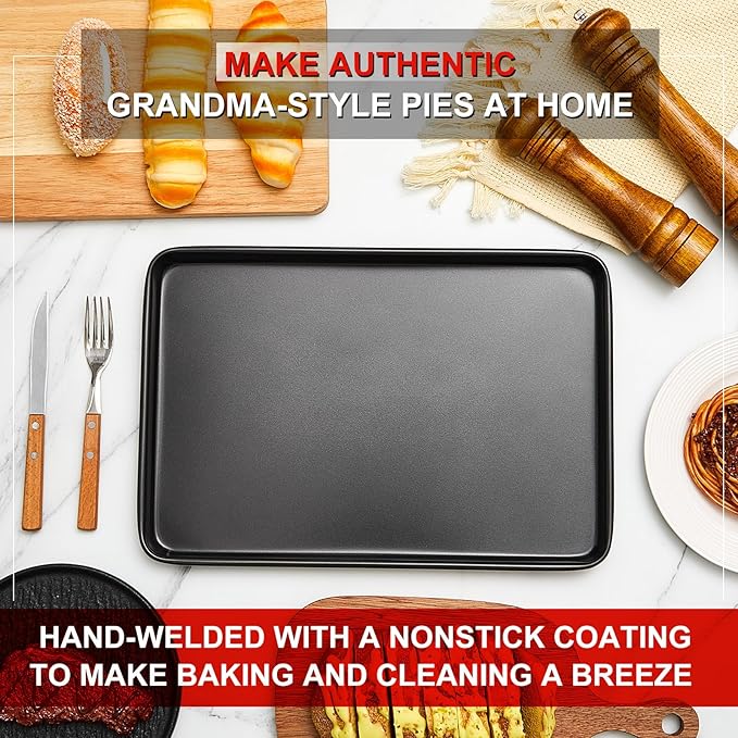 2 Pcs 17 Inch Grandma Style Pizza Pan Hard Rectangular Black Non Stick Sicilian Style Carbon Steel Pizza Pan Dish Pre Seasoned Bakeware Kitchenware