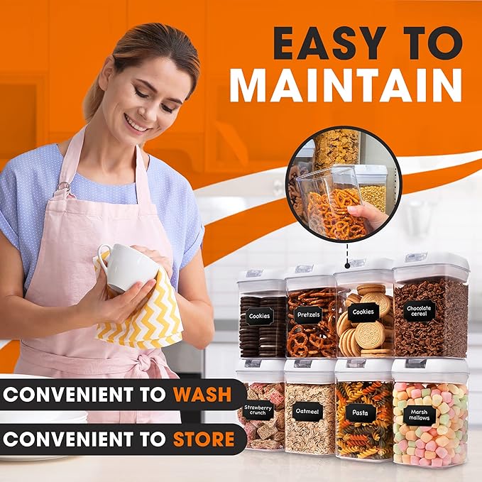 Cheer Collection Airtight Food Storage Containers, Kitchen Storage Containers for Pantry, Set of 8 Food Containers with Lids Airtight, Pantry Storage Containers & Organizers with Lids, White