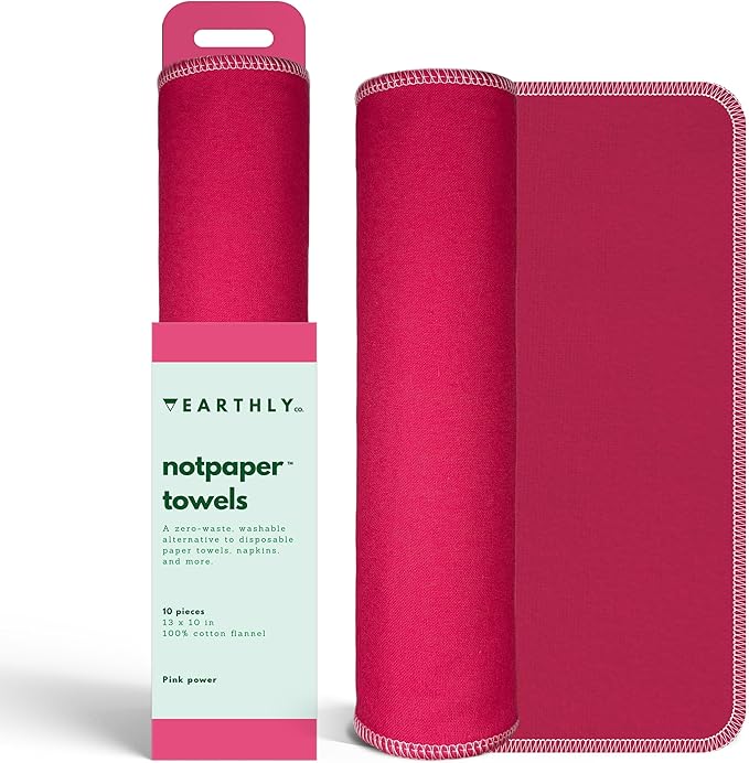 Reusable Paper Towels - 10 Pack - Roll of Washable Cotton Cloth Paper Towels - Paperless Reusable Napkins Cloth Washable - Absorbent + Long Lasting - Zero Waste Products - (Pink Power)