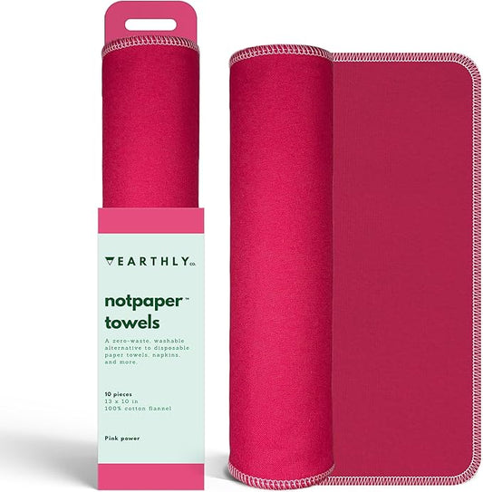 Reusable Paper Towels - 10 Pack - Roll of Washable Cotton Cloth Paper Towels - Paperless Reusable Napkins Cloth Washable - Absorbent + Long Lasting - Zero Waste Products - (Pink Power)