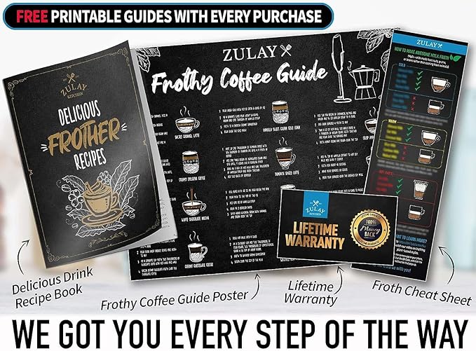 Zulay Kitchen Powerful Milk Frother Wand - Ultra Fast Handheld Drink Mixer - Electric Whisk Foam Maker for Coffee, Lattes, Cappuccino, Frappe, Matcha & Coffee Creamer - Milk Boss Cardinal Red