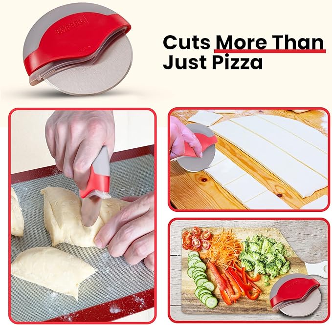 Premium Pizza Cutter Wheel - Slicer with Protective Blade Guard - Razor Sharp Stainless Steel - Easy to Clean & Detachable Slicer - Round Shaper With Cover & Slip Resistant Handle
