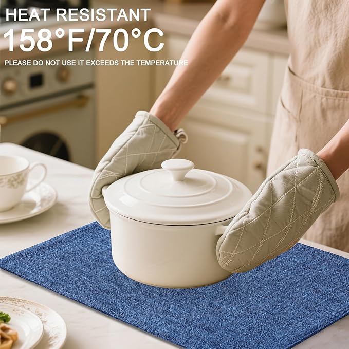 Homaxy Cloths Placemats for Dining Table Set of 8, Heat Resistant Washable Cotton Linen Blend Table Mats, Easy to Clean Place Mats for Indoor Outdoor Party Kitchen Decoration, 13" x 19", Blue