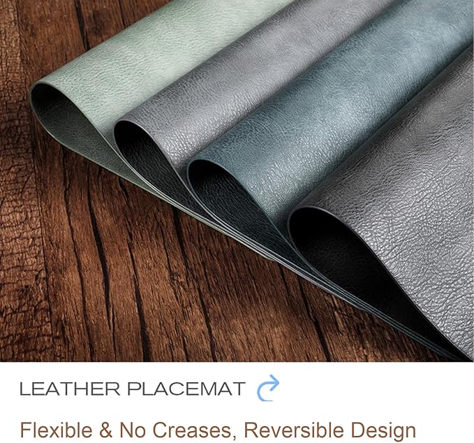 Placemats Set of 4, 12x17 Inch Faux Leather Heat Resistant (212℉) Place Mats, 100% Waterproof & Oil-Proof, Reversible Thickened PU Table Mats for Kitchen, Dining, Outdoor (Reddish Brown)