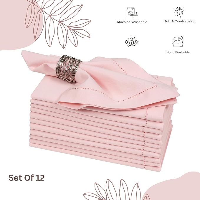 Pink Cloth Napkins Set of 12, 18x18 Inch, Absorbent Cotton Blend Washable and Reusable Dinner Napkins for Table, Thanksgiving, Christmas, Wedding, Restaurant, Kitchen & Everyday Use
