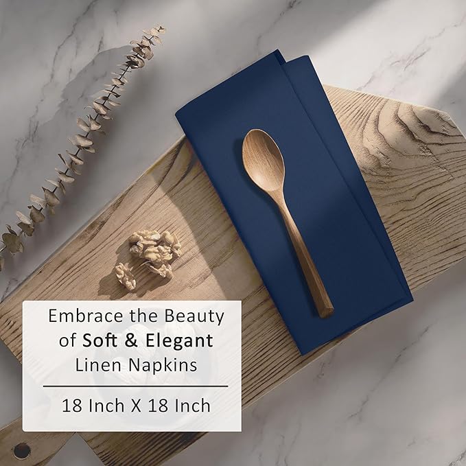 Ruvanti Linen Napkins Set of 6, 18x18 Cloth Napkins, Cotton Linen Blend Napkins Cloth Washable, Soft, Reusable Dinner Napkins for Wedding, Parties, Christmas, Thanksgiving, Everyday Use - Navy