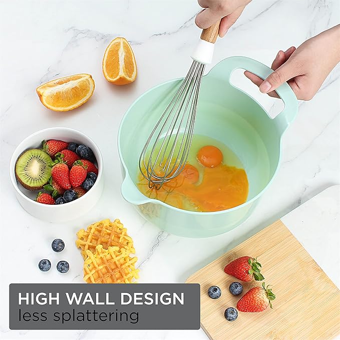 COOK WITH COLOR Nesting Plastic Mixing Bowl Set with Pour Spouts and Handles, Mint, Black and White, 4 Piece