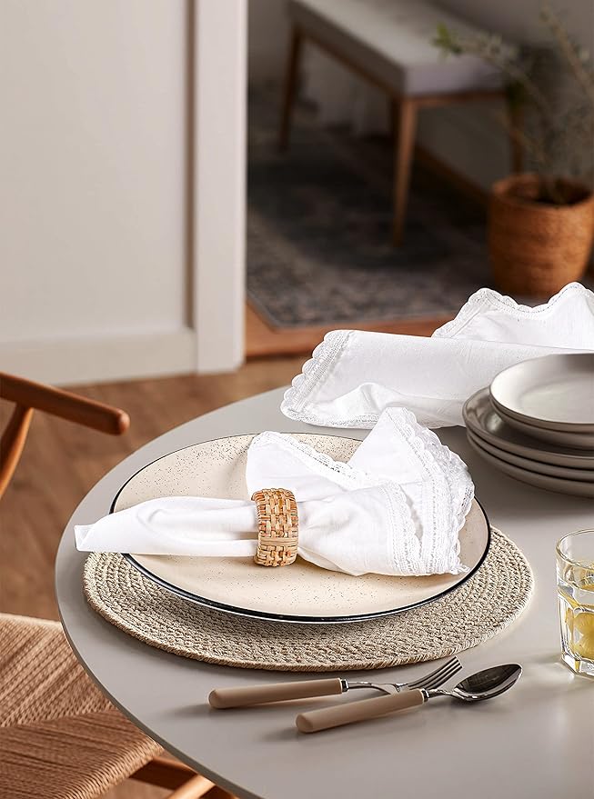 Hausattire Cloth Napkins 12 Pack 20x20 Inches Flax Cotton Washable and Reusable Table Dinner Napkins with Lace for Hotel,Thanksgiving,Weddings and Parties| Highly Absorbent Cloth Napkins|White