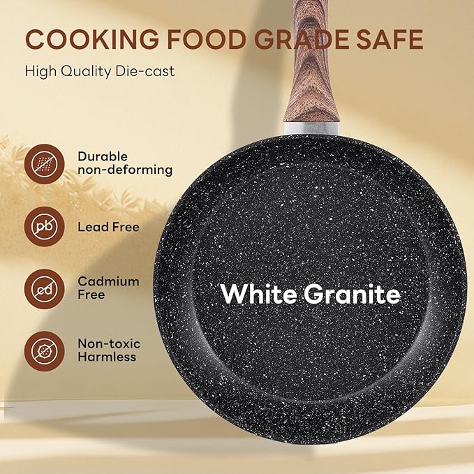 Sweetcrispy 17 Pcs Nonstick Pots and Pans, Non-toxic Kitchen Cooking Set with Stay-Cool Handles, Black