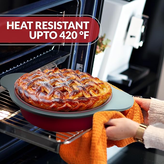 Boxiki Kitchen 9 Inch Non-Stick Silicone Round Cake Pan with Steel Frame Handles - Perfect for Baking Delicious Round Cakes