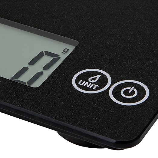 Escali Arti Glass Food Scale Digital Countertop Kitchen, Baking and Cooking Scale with Nutrition and Calorie Counter, 15-Pound Capacity, 9" x 6.5" x .75", Black