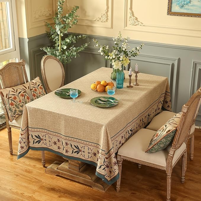 patdrea French Linen Tablecloth Soft Durable Floral Table Cloth Designer Kitchen Dining Tablecloth for Rectangular Tables for Parties Christmas 63"x 102"