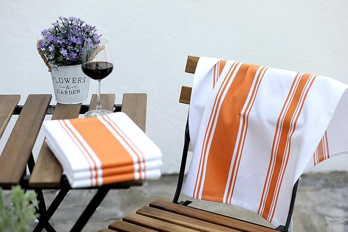 AMOUR INFINI Kitchen Towels Set - Highly Absorbent Super Soft Cotton Dish Towel for Drying Dishes Quick Drying Tea Towels with Hanging Loop - 20x28 Inch (Orange), 100% Cotton Pack of 6