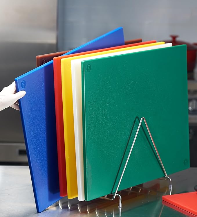CURTA 6-Piece NSF 24" x 18" x 1/2" Multi-Colored Flexible Cutting Board Kit with Stainless steel Storage Rack, Color Coded Plastic Chopping Board with Anti Slip Surface Dishwasher Safe