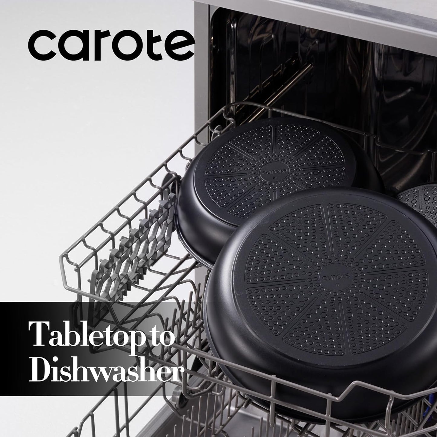 CAROTE 4pcs Non Stick Frying Pans, 8"+10"+12” Frying Pan Egg Pan Omelet Pans with Detachable Handle, Nonstick Cookware, PFOA Free, Induction Compatible & Oven Safe, Dishwasher Safe, Black