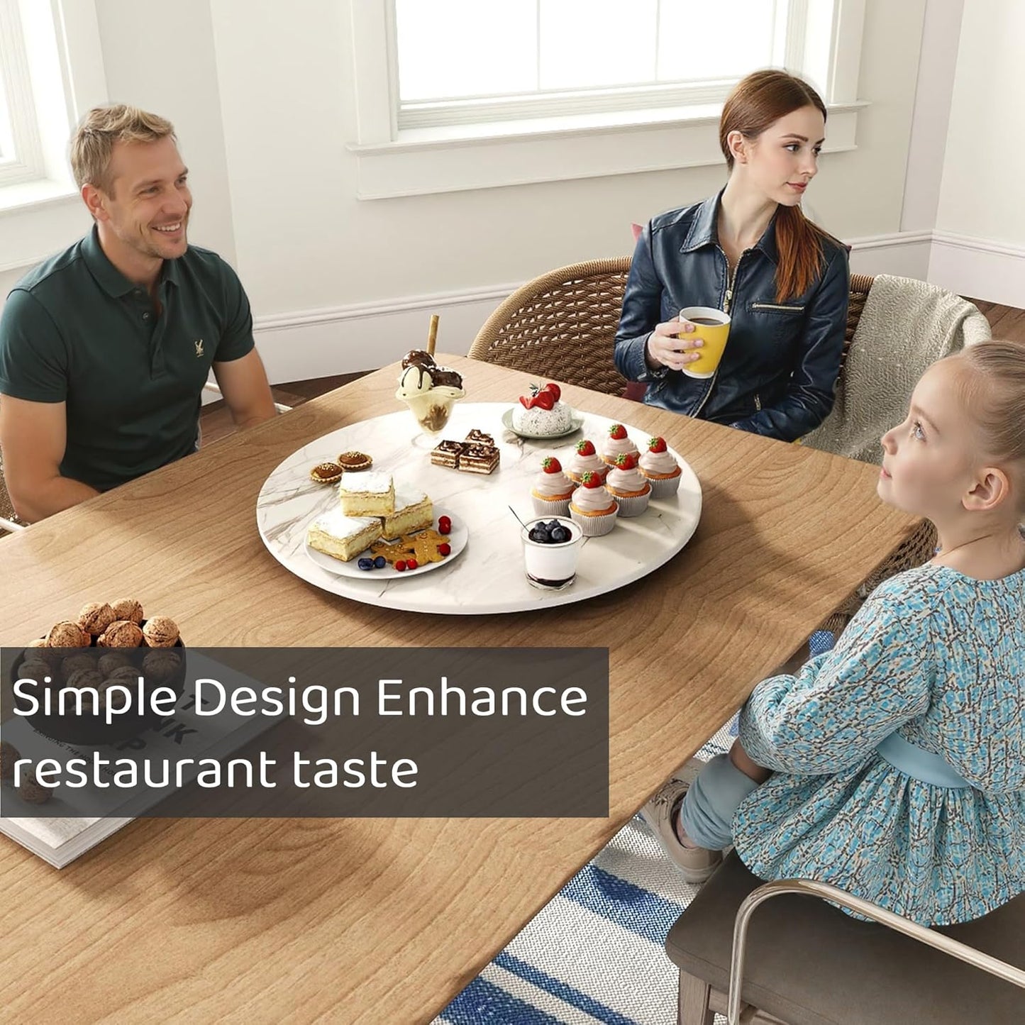 23.6" Lazy Susan for Table Top Sintered Stone Rotating Serving Tray for Dining Table, Kitchen Lazy Susan Organizer Spinning Rotating Food Server Party Centerpieces