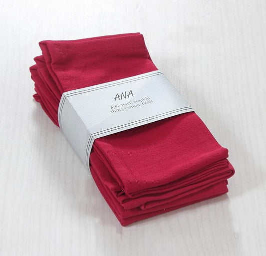 ANA Cloth Napkins Set of 6 (17.5x17.5) inch 100% Cotton Dinner Napkin Washable Hotel Quality Reusable Kitchen & Table Linen for Fall Thanksgiving Family Dinners Weddings & Everyday Use - Burgundy