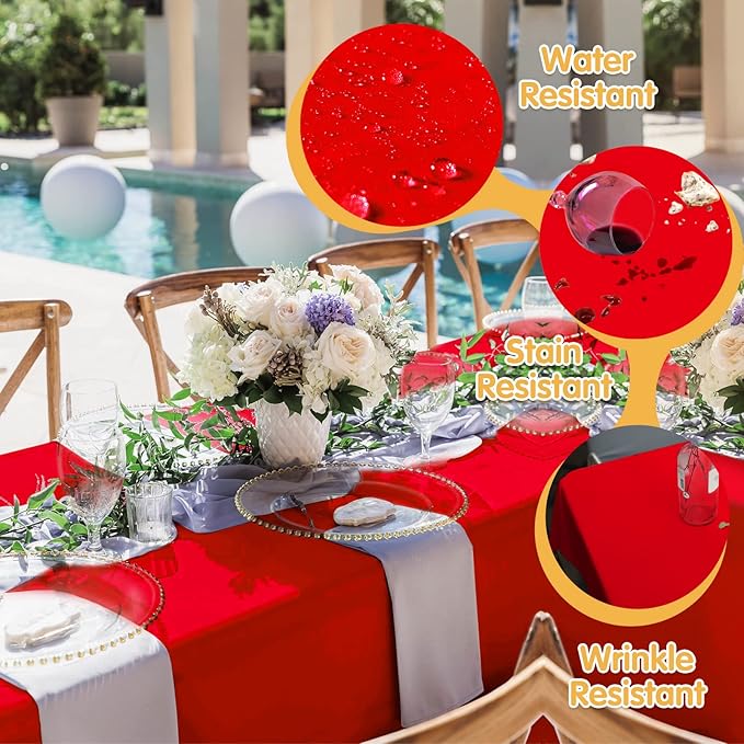 BRILLMAX 10 Pack Red Tablecloths for 6 Foot Rectangle Tables 60 x 102 Inch - 6ft Rectangular Bulk Linen Polyester Fabric Washable Cloth Cover for Wedding Reception Banquet Birthday Party