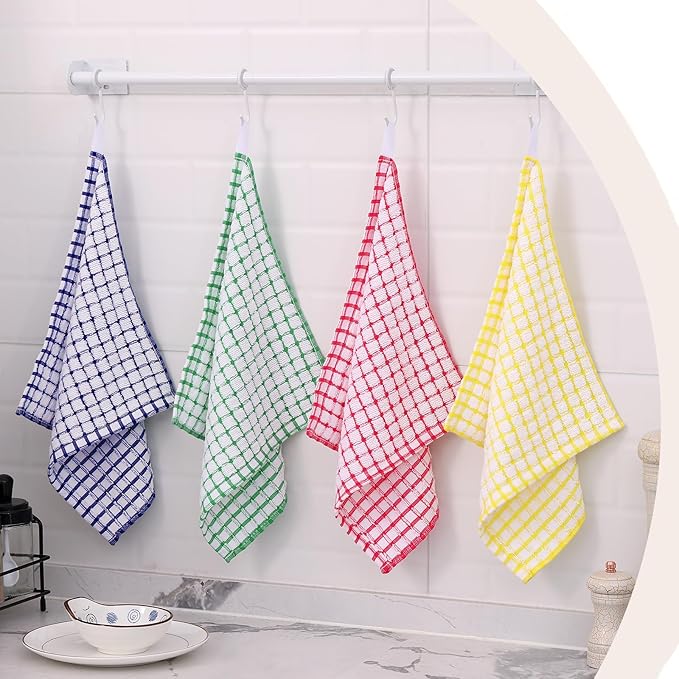 Kitinjoy Cotton 8 Pack Terry Kitchen Dish Cloths, 12 x 12 Inches Super Soft and Absorbent Dish Rags, Quick Drying Dish Towels for Washing Dishes, Red