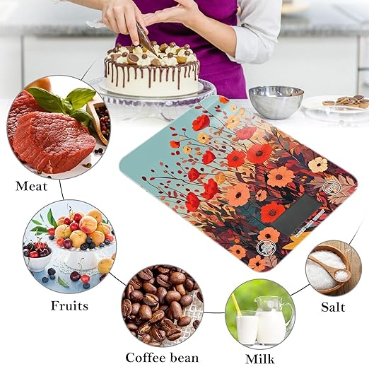 Autumn Poppy Flowers01 Food Scale Kitchen Digital Scale Food Ounces and Grams Dieting Baking Cooking Waterproof Glass Panels LCD Display,4 Units Tare Function