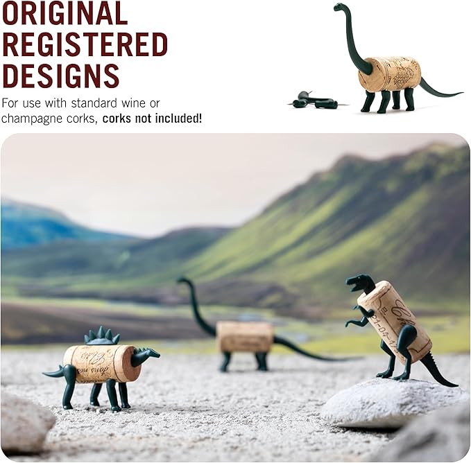 Monkey Business Corkers Wine Accessories - Set of 4 Collectible Dinosaur Designs, Crafting Parts for Corks - Gifts for Wine Drinkers and Enthusiasts