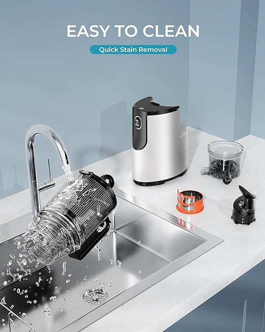 Cold Press Juicer, EUHOMY 5.5" Extra Large Feed Chute Slow Masticating Juicer, 250W Juicer Machines, 99.6% High Juice Yield, Easy to clean, Reverse Function, for Whole Vegetables & Fruits. Sliver